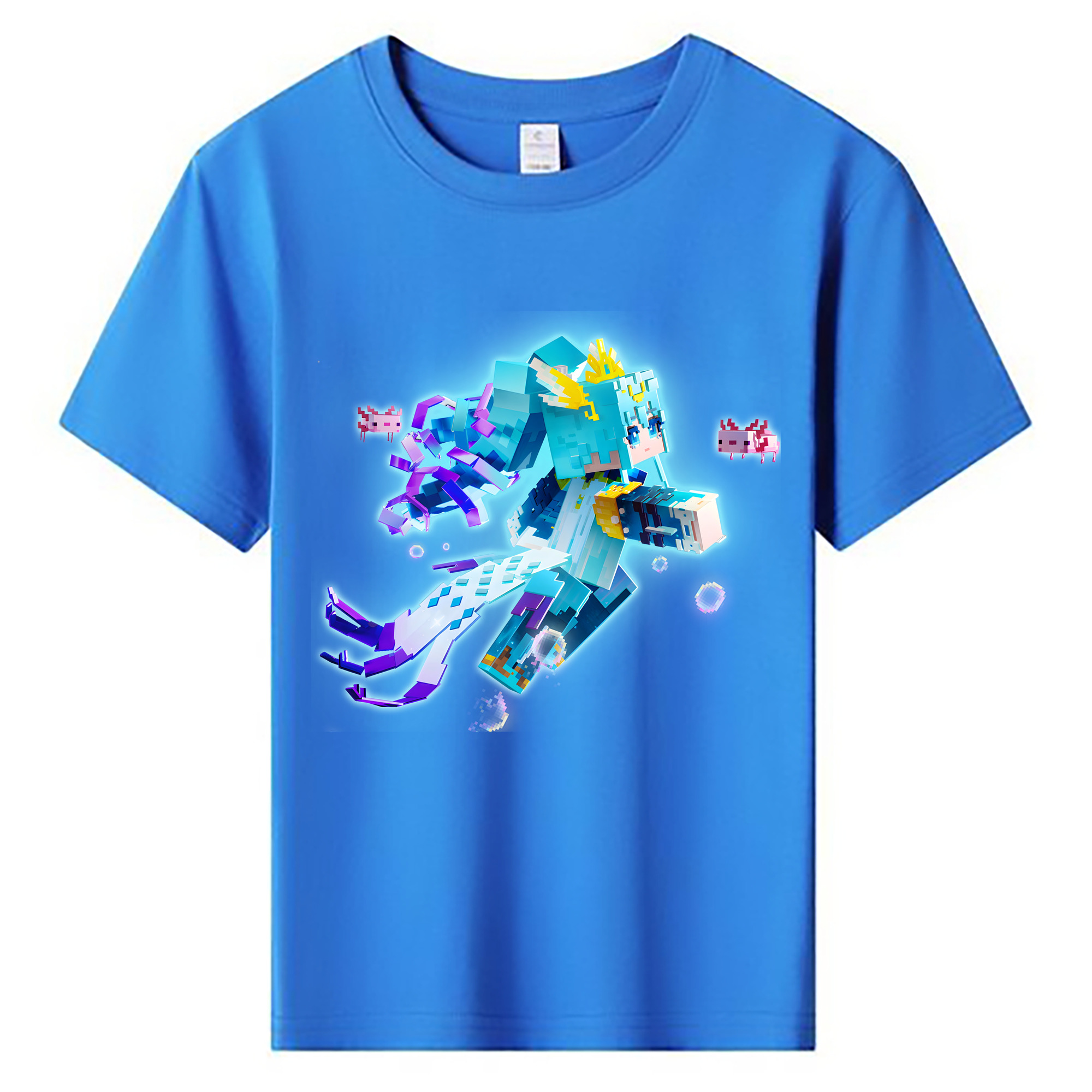 （画像用） マインクラフト ブロックの世界 Minecraft MC Block world 綿100％キッズTシャツ（フロントプリント）